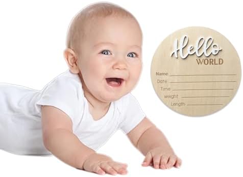 Baby Announcement Sign 59 Inch Wooden Hello World Newborn Welcome Sign