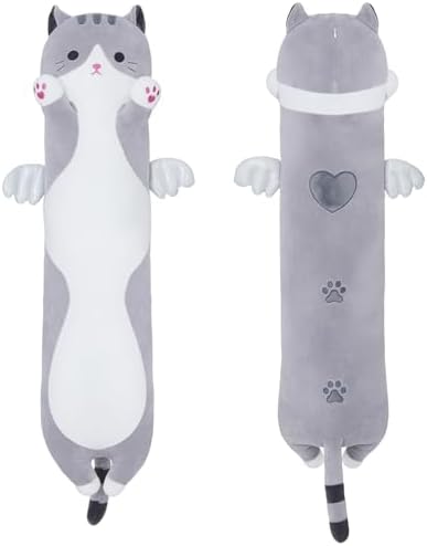 Soft Grey Long Cat Plush Pillow