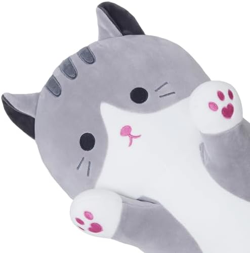 Soft Grey Long Cat Plush Pillow
