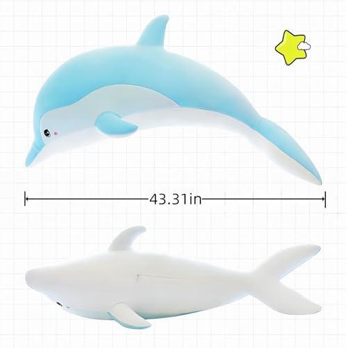 RYOLOY Giant Blue Dolphin Plush Pillow