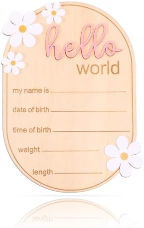 Wooden Hello World Baby Announcement Sign