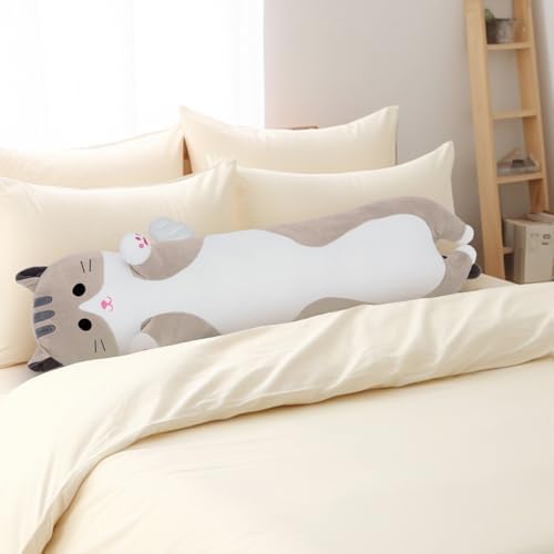 Cute Long Cat Plush Body Pillow Grey