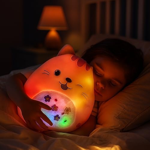 Easfan LED Cat Plush Pillow Soft Pink