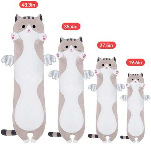 Cute Long Cat Plush Body Pillow Grey
