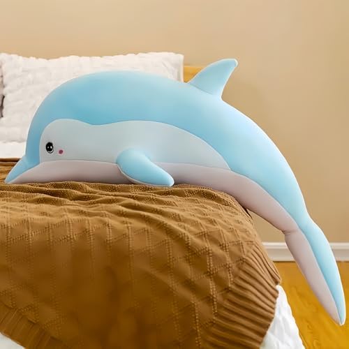 RYOLOY Giant Blue Dolphin Plush Pillow