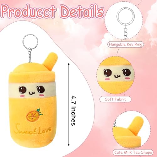 Jerify 16 Pcs Bubble Tea Plush Keychains
