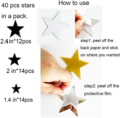 40Pcs Silver Stars Acrylic Wall Stickers