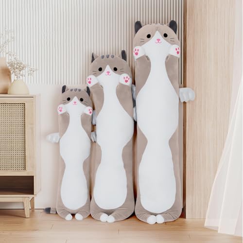 Cute Long Cat Plush Body Pillow Grey