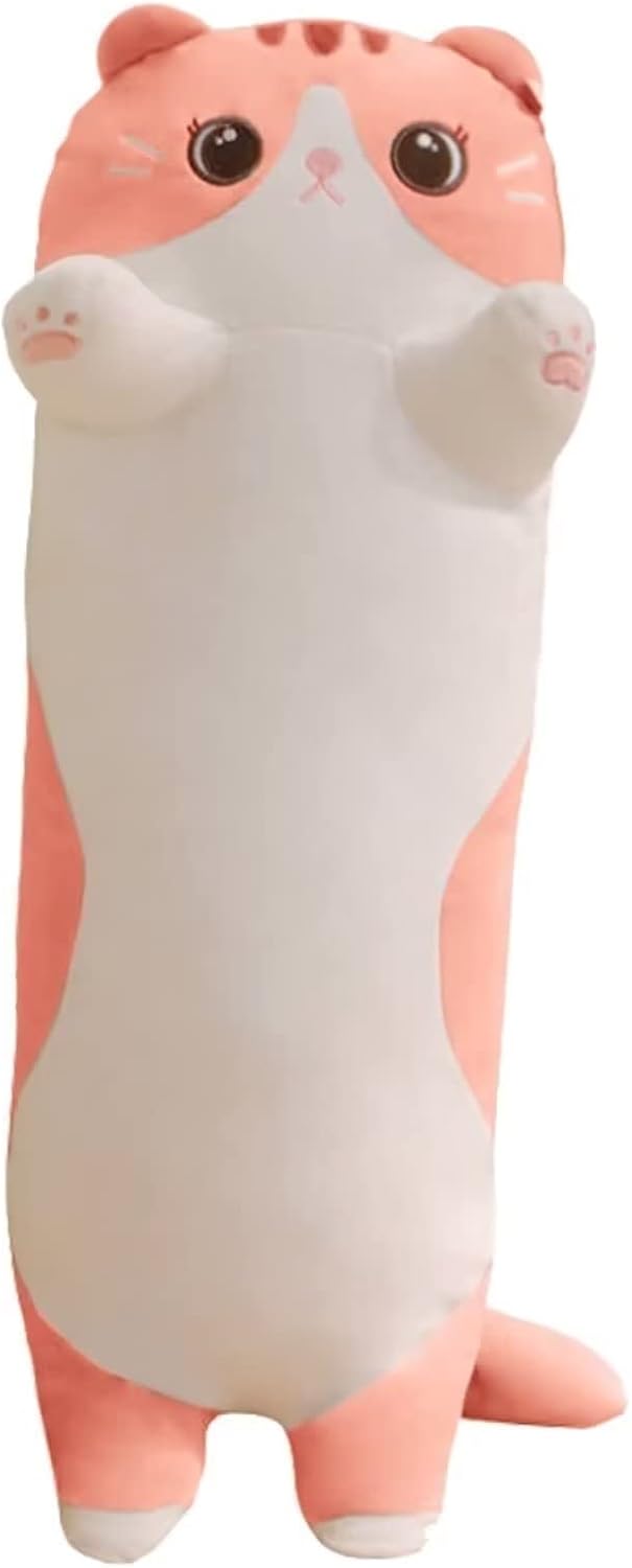 Pink Cat Plush Body Pillow for Kids