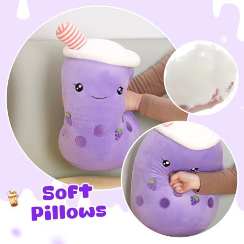 Athoinsu Purple Grape Boba Tea Plush Pillow