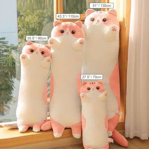 Pink Cat Plush Body Pillow for Kids
