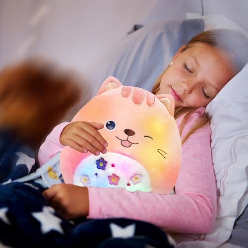 Easfan LED Cat Plush Pillow Soft Pink