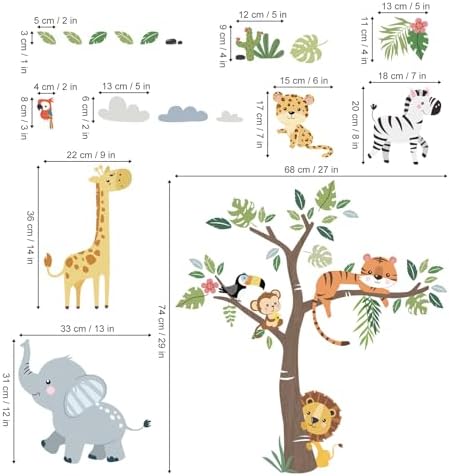 Jungle Animals Tree Wall Decals for Kids Room and Nursery