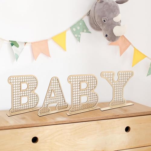 4 Pcs Rattan Wood Baby Letters