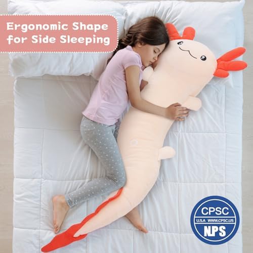 Large Axolotl Plush Body Pillow for Kids