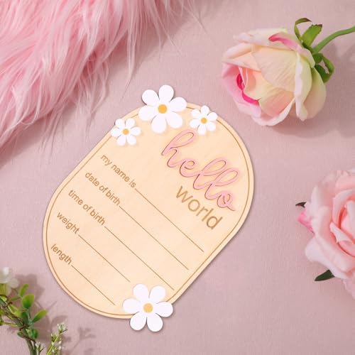 Wooden Hello World Baby Announcement Sign