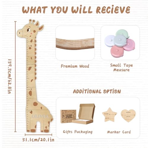 Woodemon Personalized Name Growth Chart for Wall