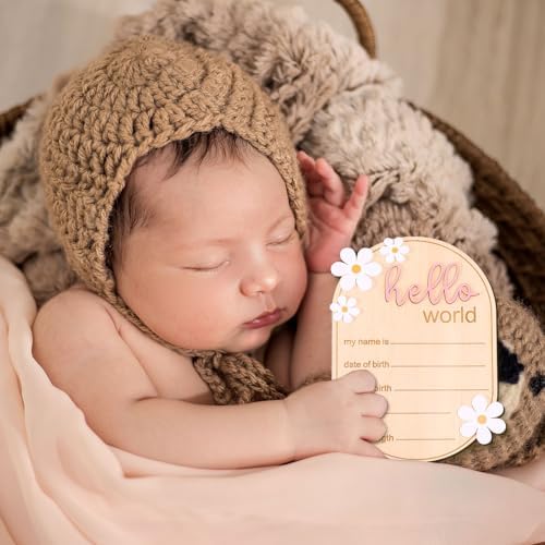 Wooden Hello World Baby Announcement Sign