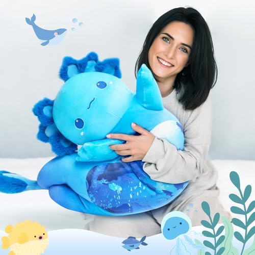 Long Axolotl Plush Body Pillow Cute Blue Plushie
