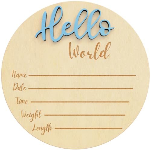 Baby Announcement Sign 6 Inch Wooden Hello World
