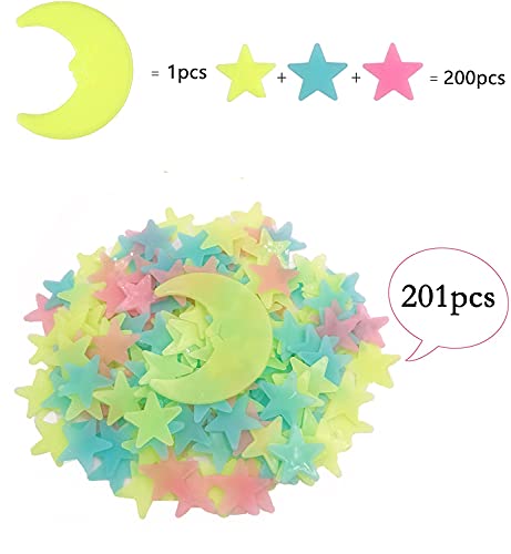 200 Pcs Glow in the Dark Stars and Moon Wall Stickers 1