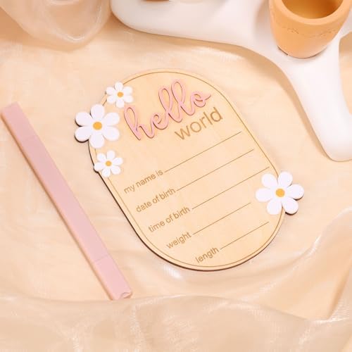 Wooden Hello World Baby Announcement Sign