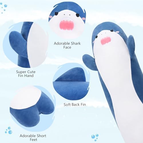 Cute Blue Shark Plush Pillow for Hugging