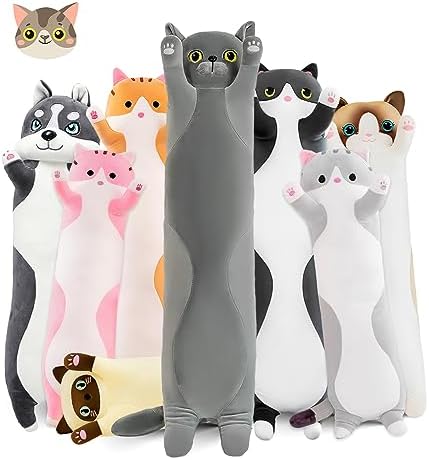 Cute Gray Cat Plush Pillow for Kids