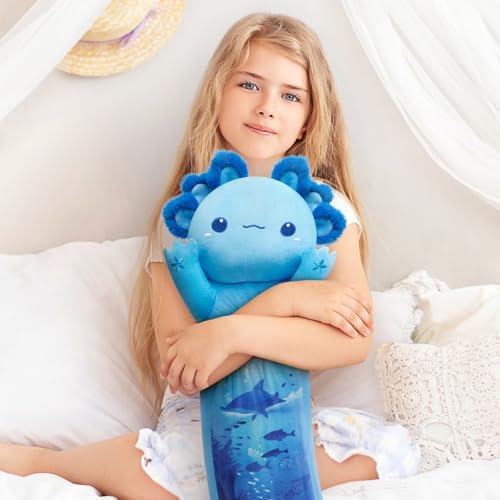 Long Axolotl Plush Body Pillow Cute Blue Plushie