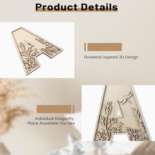 12 Inch Flowered Wooden Letters for Wall Decor