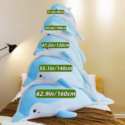 RYOLOY Giant Blue Dolphin Plush Pillow