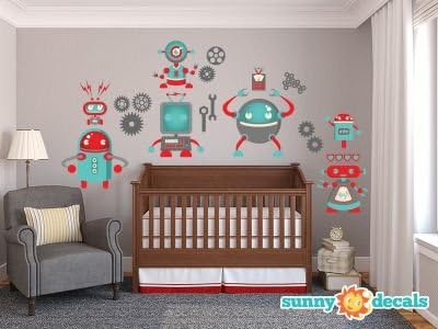 Robot Wall Decals for Boys Set of 7
