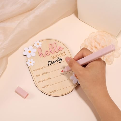 Wooden Hello World Baby Announcement Sign