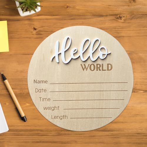 Baby Announcement Sign 59 Inch Wooden Hello World Newborn Welcome Sign
