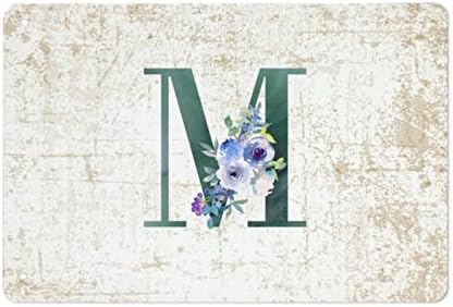 Floral Monogram Letter M Dark Green Tin Sign