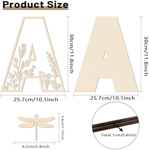12 Inch Flowered Wooden Letters for Wall Decor