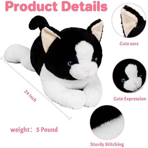 5lbs Black White Cat Weighted Plush Pillow