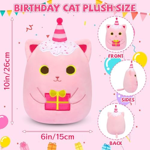 Pink Cat Plush 8 Inch Birthday Pillow Toy