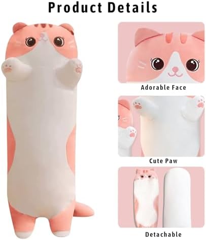 Pink Cat Plush Body Pillow for Kids