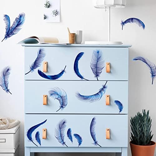 4 Sheets Blue Feather Wall Decals DIY Decor Stickers