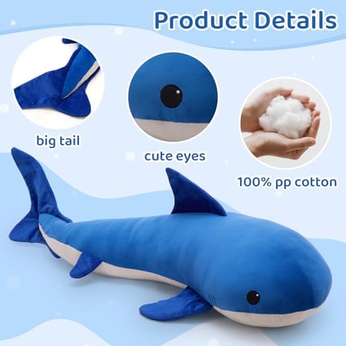 Tezituor 47 Inch Whale Plush Pillow for Kids