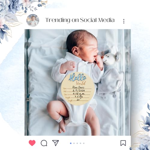 Baby Announcement Sign 6 Inch Wooden Hello World
