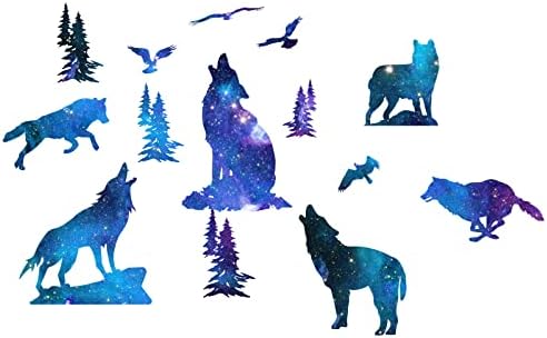 PLIGREAT Dark Blue Starry Sky Wolves Wall Sticker
