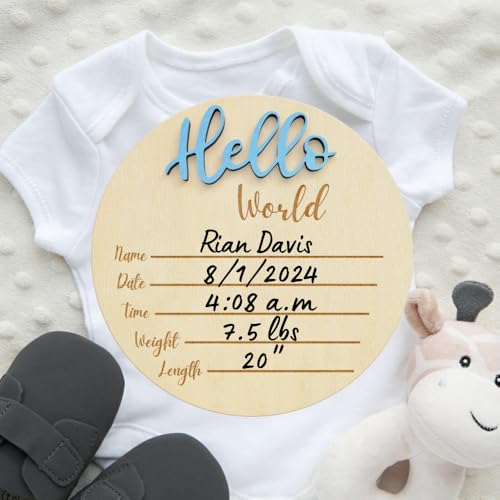 Baby Announcement Sign 6 Inch Wooden Hello World