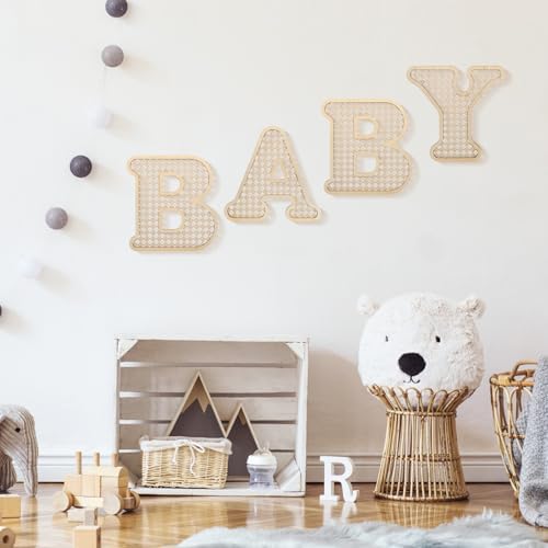 4 Pcs Rattan Wood Baby Letters