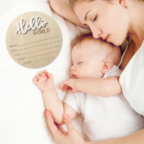 Baby Announcement Sign 59 Inch Wooden Hello World Newborn Sign