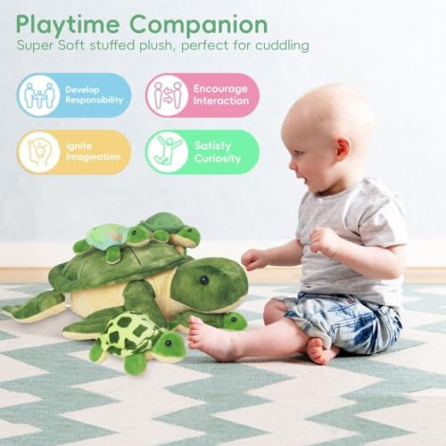 5 Piece Turtle Plush Toy Set with Hidden Babies