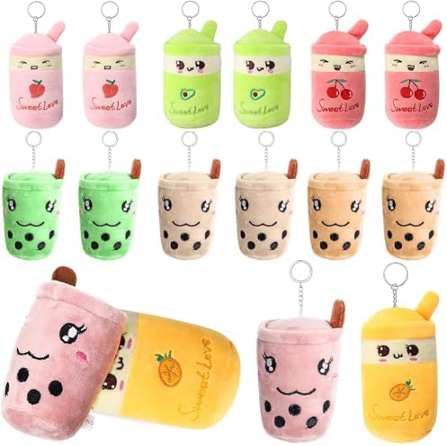 Jerify 16 Pcs Bubble Tea Plush Keychains