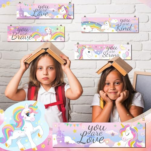 Geetery 4 Pcs Rainbow Wall Decor Hanging Signs