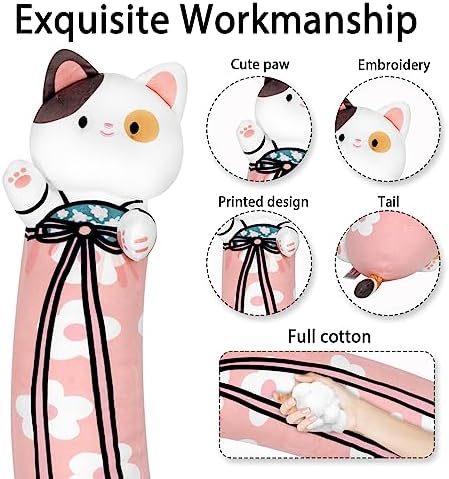 Cherry Blossom Cat Plush Pillow 34 Inch